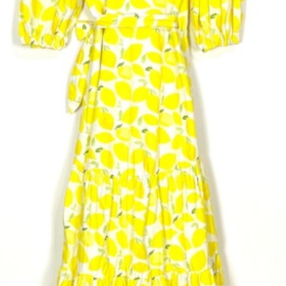 Anthro/Hutch V-Neck Tiered Wrap Midi Dress Size Large Lemon Citrus NWT - Picture 10 of 11